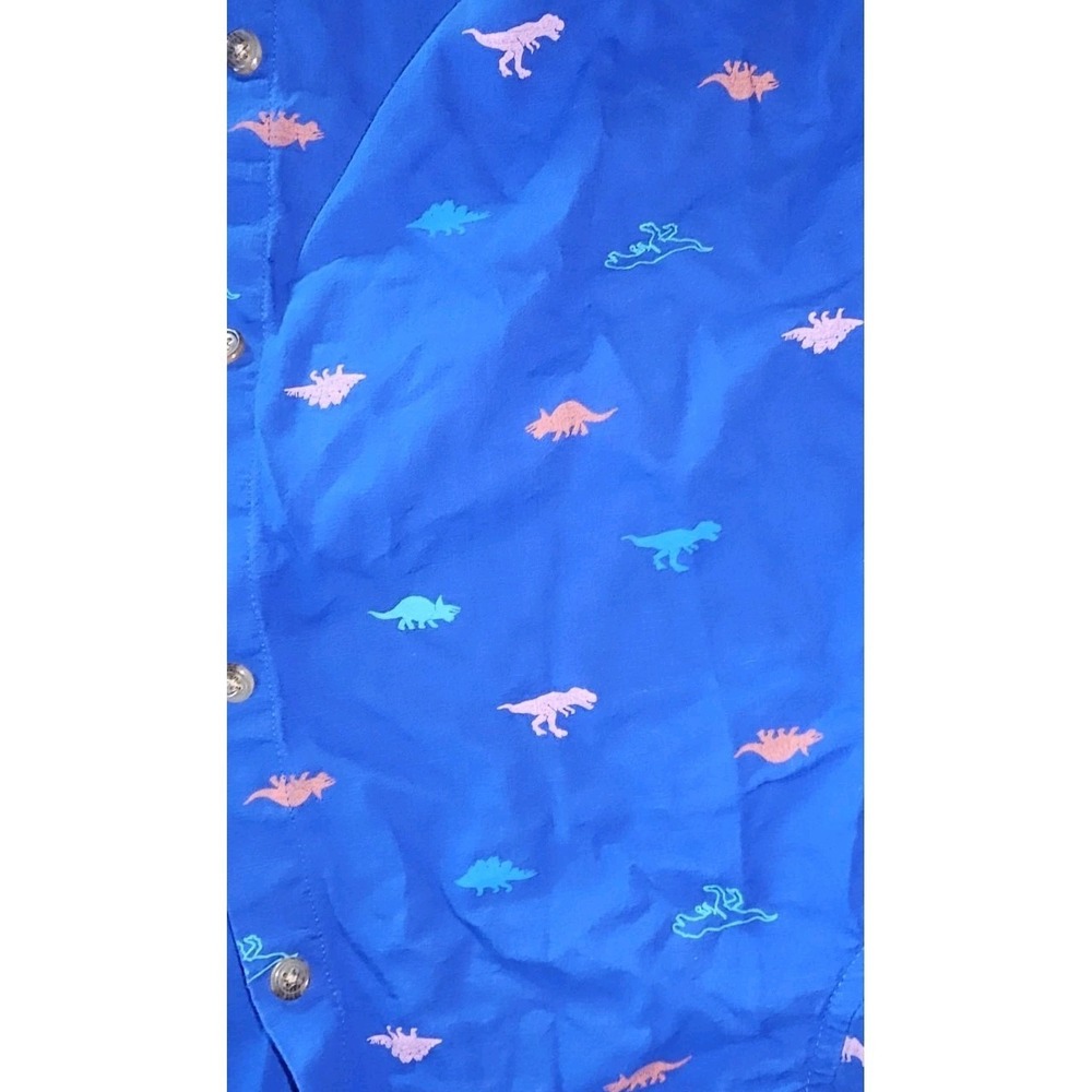 Jumping Beans Size 8 Button Up Shirt Dinosaur Print Short Sleeve Blue Boys #12 - Picture 2 of 5